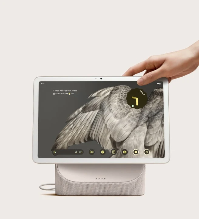 Android tablet on a charging speaker dock